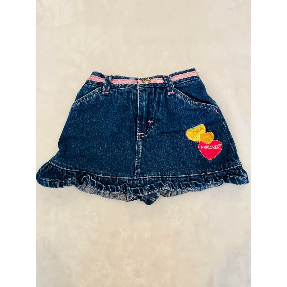Nick Jr Dora the Explorer Denim Skort Girls 3T Dark Wash Ruffle Heart Embroidery